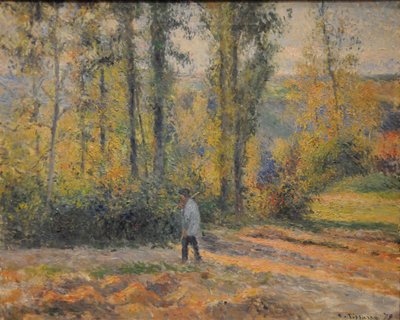 Landskap med en jägare, Pontoise Landskap i Pontoise med en jägare, 1879 av Camille Jacob Pissarro