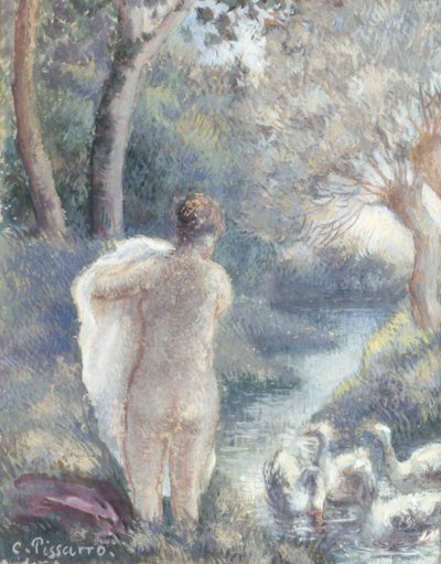 Naken med svanar, ca 1895 (för studie se 259307) av Camille Jacob Pissarro
