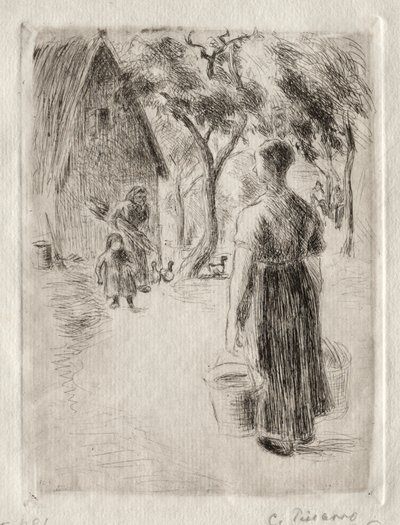Bondekvinna som bär hinkar, 1889. av Camille Jacob Pissarro