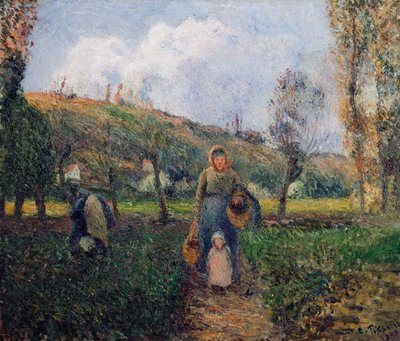 Bonde och barn som återvänder från fälten, Pontoise; Bondekvinna och barn återvänder från fälten, Pontoise, 1882 av Camille Jacob Pissarro