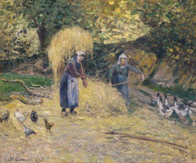 Bönder som häver halm, Montfoucault, 1875 av Camille Jacob Pissarro