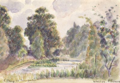 Pond at Kew Gardens, 1892 (wc över grafitpenna på lagt papper) av Camille Jacob Pissarro