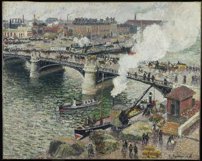 Pont Boieldieu i Rouen, fuktigt väder, 1896 av Camille Jacob Pissarro
