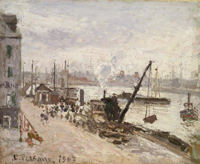 Kajkanten i Le Havre, 1903 (olja på batist) av Camille Jacob Pissarro