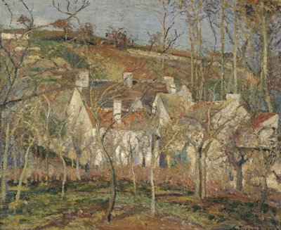 Röda tak, hörn av en by, vinter, 1877 av Camille Jacob Pissarro