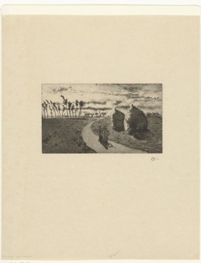 Skymning med höstackar Crepuscule avec Möbler av Camille Jacob Pissarro