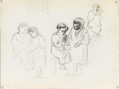 Studier av två barn som läser av Camille Jacob Pissarro