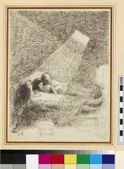 Studie för The Asphysia (penna och bläck över penna på glaserat papper) av Camille Jacob Pissarro