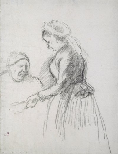 Studie av konstnärens mor med hennes hembiträde (kol på papper) av Camille Jacob Pissarro