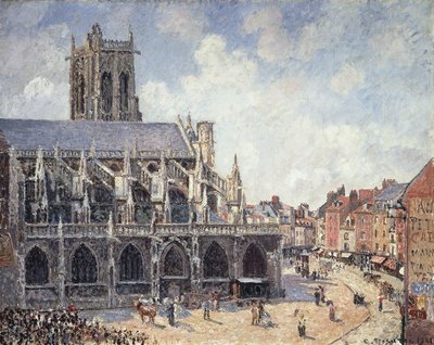 Kyrkan Saint Jacques i Dieppe i morgonsolen; L"eglise Saint-Jacques a Dieppe Matin, Soleil, 1901 av Camille Jacob Pissarro