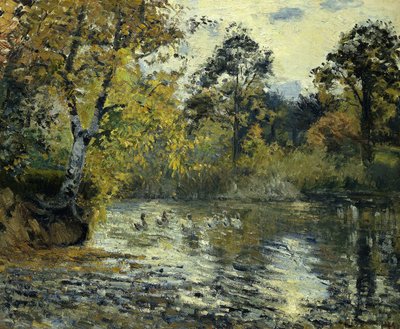 Dammen vid Montfoucault; L"Etang de Montfoucault, 1874 av Camille Jacob Pissarro