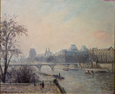 Seinen och Louvren (olja på duk av Camille Jacob Pissarro