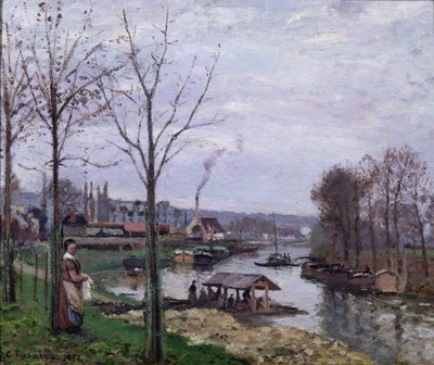 Tvättstugan, Pontoise Port-Marly, eller Tvättstugan, 1872 av Camille Jacob Pissarro