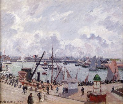 Den yttre hamnen i Le Havre, Quai de Southampton, Honfleur-båten som lämnar hamnen, 1903 av Camille Jacob Pissarro