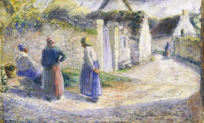 Bygata med tre personer till höger av Camille Jacob Pissarro
