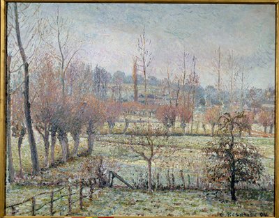 Vit frost, morgon eller snöeffekt i Eragny. Målning av Camille Pissarro (1830-1903) av Camille Jacob Pissarro