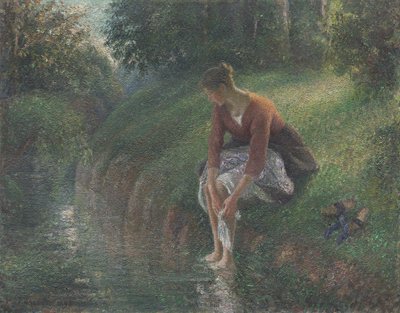 Kvinna som badar sina fötter i en bäck, 1894-95 av Camille Jacob Pissarro