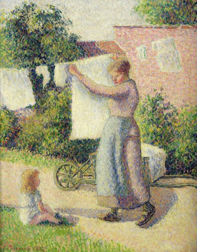 Kvinna som hänger upp tvätten, 1887 av Camille Jacob Pissarro