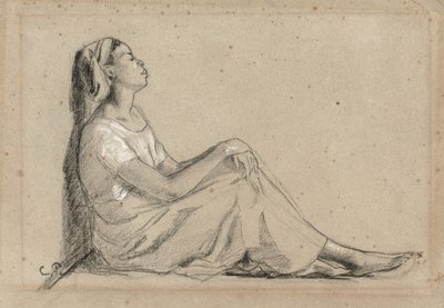 Ung svart kvinna sitter, 1855-7 av Camille Jacob Pissarro
