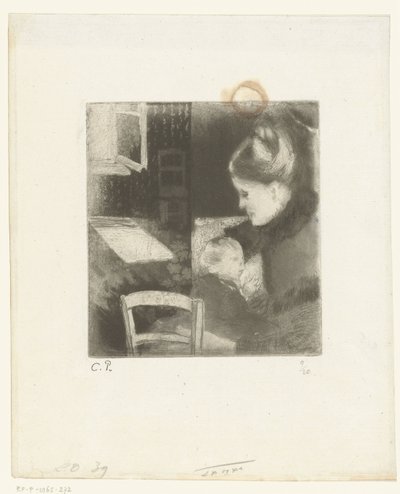 Ammande kvinna Enfant têtant sa mère av Camille Jacob Pissarro