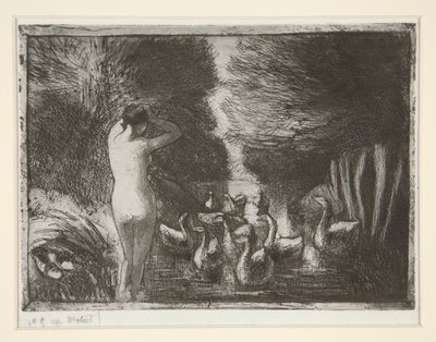 Badar med gäss (Baddar med gäss) av Camille Pissarro
