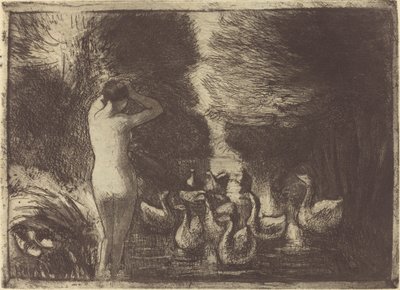 Gässbadare (badare med gäss) av Camille Pissarro