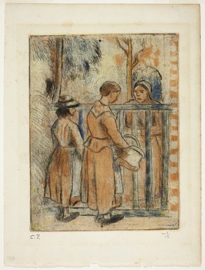 Beggar Women, ca 1894 (färgetsning, torrnål och akvatint på elfenbenspapper) av Camille Pissarro