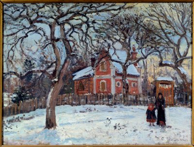 Kastanj och Louveciennes landskap i snö. Målning av Camille Pissarro (1830-1903) 1872 sön. 0,41x0,52 m Paris, musee d