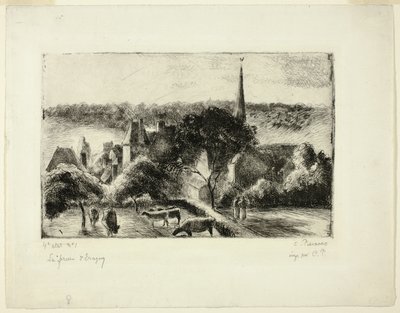 Kyrka och gård i Éragny av Camille Pissarro