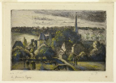 Kyrka och gård i Éragny av Camille Pissarro