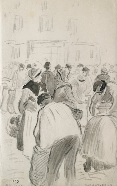 Kompositionsstudie av marknaden i Pontoise, 1881 av Camille Pissarro