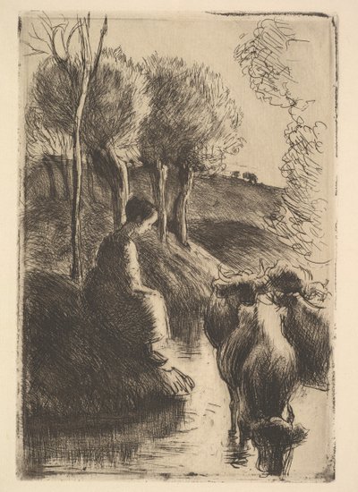 Cowherd, vid Waters Edge, 1890. av Camille Jacob Pissarro
