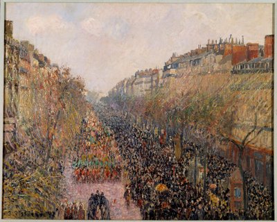 Mardi Gras dag på Boulevard Montmartre i Paris 1897 Målning av Camille Pissarro (1830-1903) 1897 Los Angeles. Hammarmuseet av Camille Jacob Pissarro