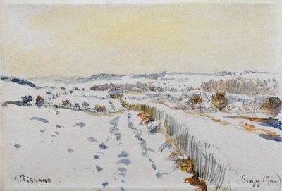 Eragny under snö av Camille Pissarro