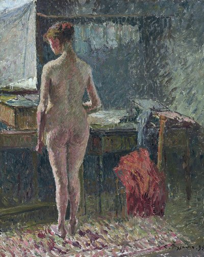 Naken kvinna med ryggen mot en interiör av Camille Pissarro