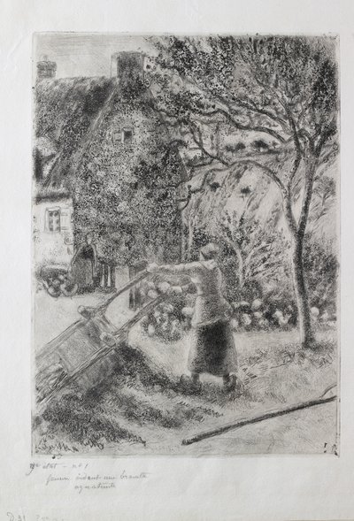 Kvinna som tömmer en skottkärra, 1880 av Camille Pissarro