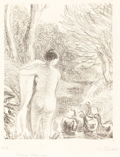 Naken gåsflicka, ca. 1897. av Camille Pissarro