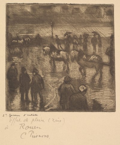 Intryck av regn, Rouen, 1883. av Camille Jacob Pissarro