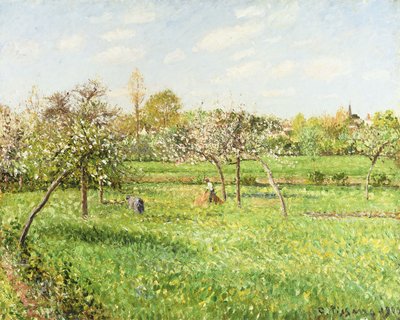 Morgon, vår, grått väder, Eragny; Matin, Printemps, Temps Gris, Eragny, 1900 av Camille Jacob Pissarro