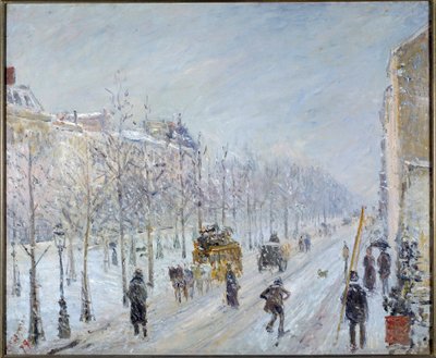 Parisian Boulevard med snö av Camille Pissarro
