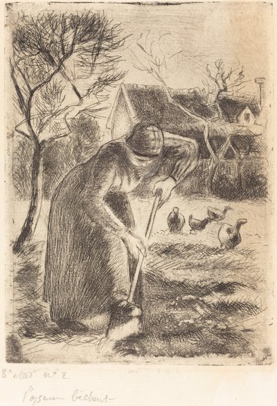 Bondekvinna grävande Bondearbete, 1890. av Camille Pissarro