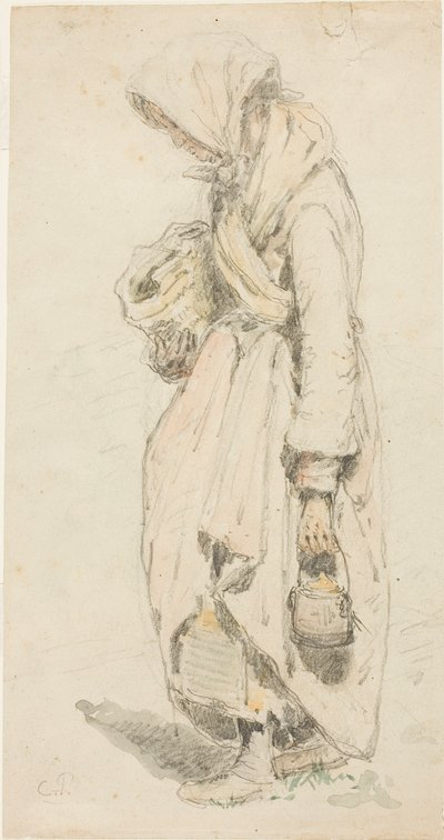 Bondekvinna (recto); Pojke med fiskespö (verso) av Camille Pissarro