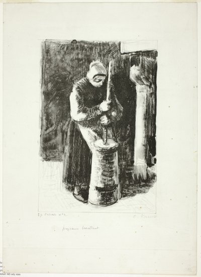 Bondekvinna som kärnar mjölk av Camille Pissarro