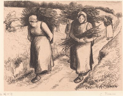 Bönder som bär pinnar av Camille Pissarro