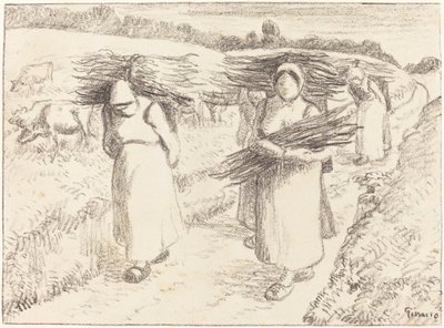 Bönder som bär pinnar av Camille Pissarro