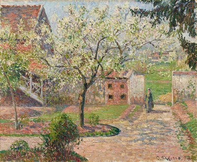 Plommonträd i blom, Éragny. Målarens hem, 1894. av Camille Pissarro