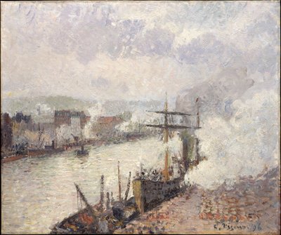 Ångbåtar i Rouens hamn av Camille Pissarro