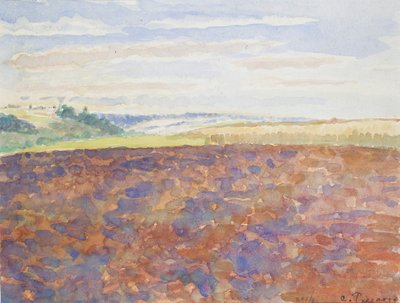 Studie av ett landskap med en plöjd åker, Eragny-sur-Epte, c1886-1890 av Camille Pissarro