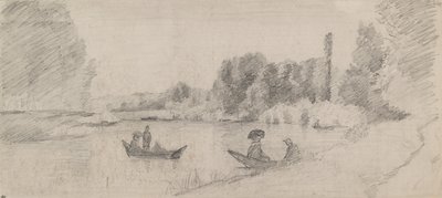 Studie av ett flodlandskap med båtar, 1863-1864 av Camille Pissarro