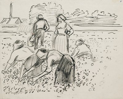 Studie av fem bondefigurer som arbetar på en åker, 1887 av Camille Pissarro